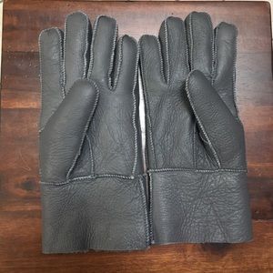 Men’s Gray Leather Shearling Gloves